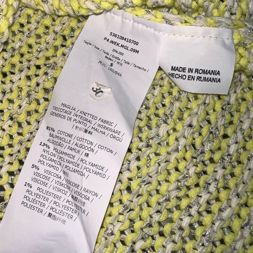 EUC MaxMara Yellow Silver Metallic Crew Neck Sweater 3/4 Sleeve Small Oversized - Picture 6 of 8
